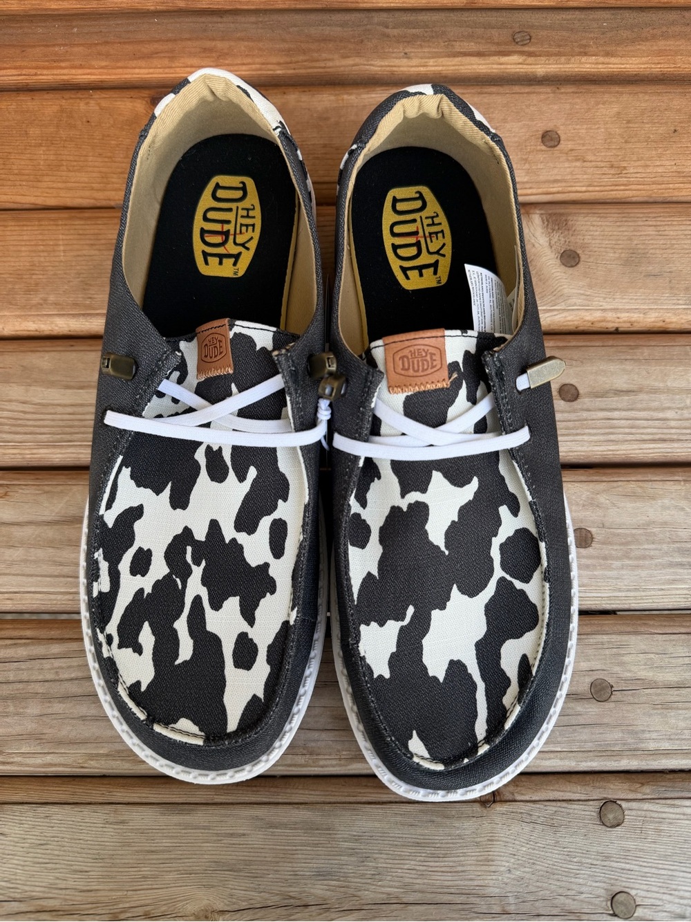 HEYDUDE Wendy Animal Cow Print Loafers W11 NWT